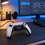 Mando de videojuegos conectado por USB a un ordenador de sobremesa